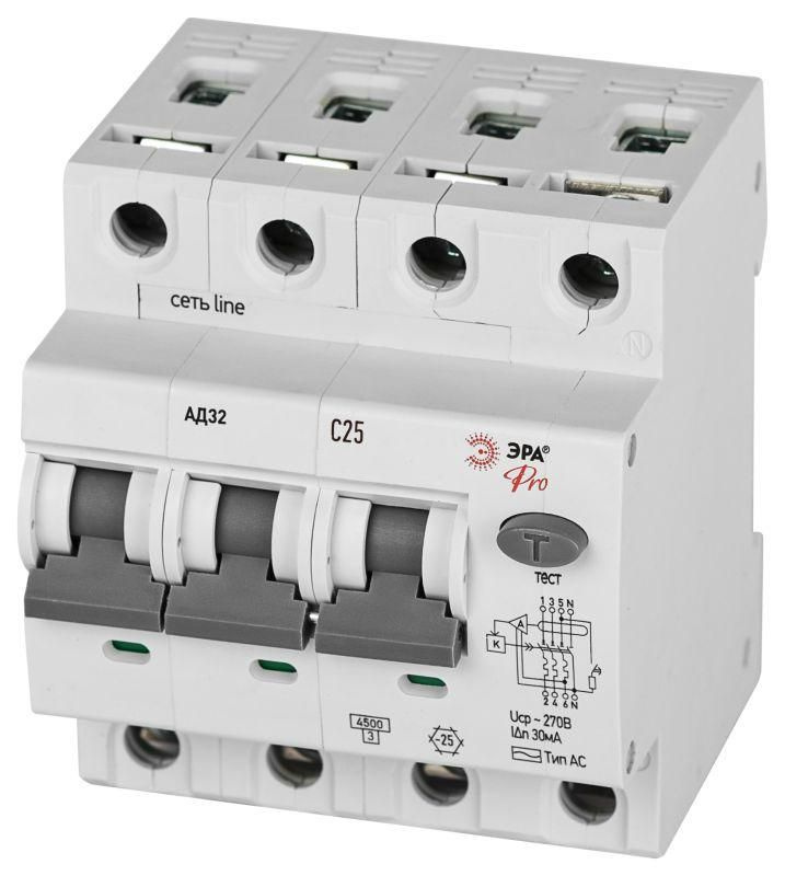 Выключатель автоматический дифференциального тока 3P+N C25 30мА тип АC защита 230В АВДТ 4.5кА PRO D32E4C25АC30P #1