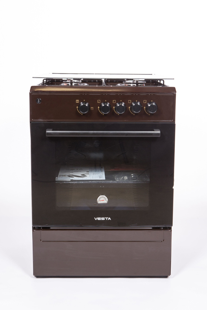 Газовая плита VESTA-BERGAMO VGG 10-G коричневая ГК духовки,60 см газовая электро-поджиг, подсветка  #1