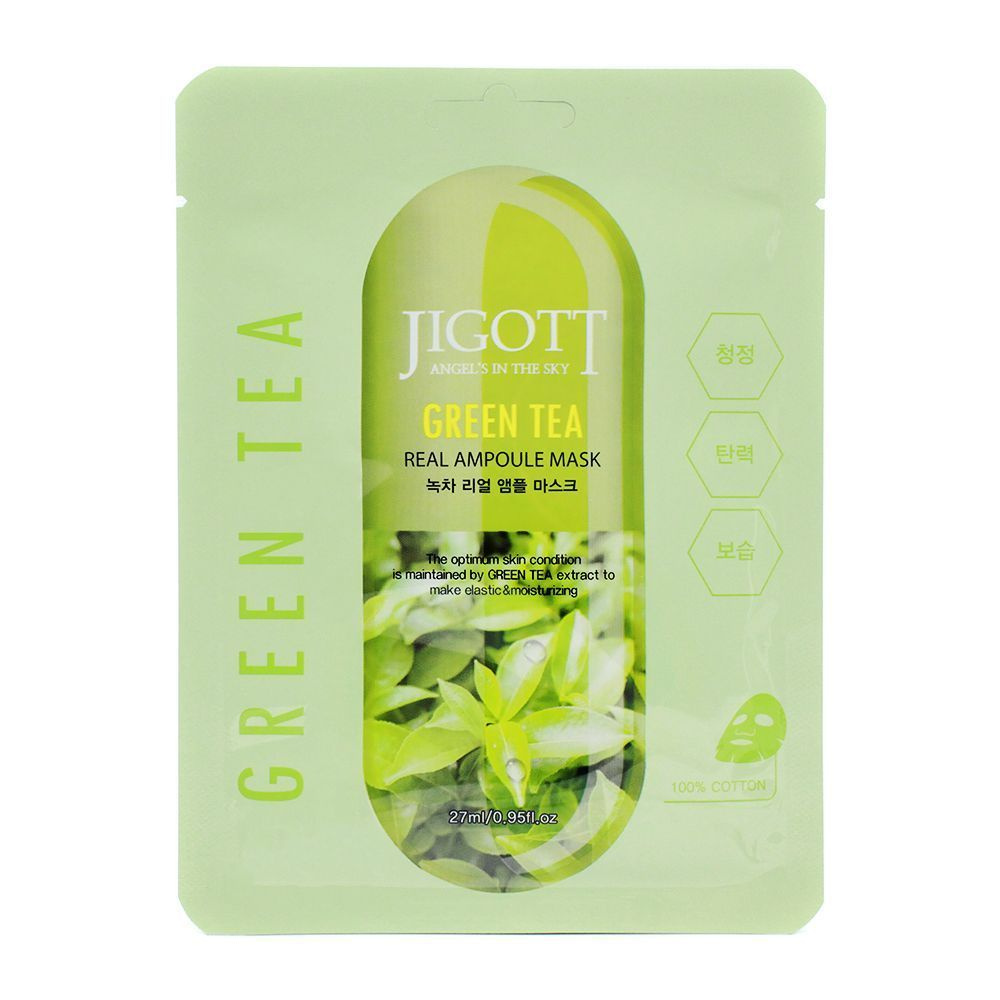 Тканевая маска с экстрактом зеленого чая 27 мл, GREEN TEA REAL AMPOULE