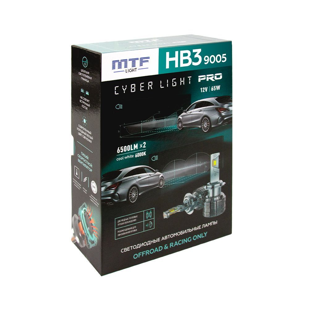 Светодиодные лампы для автомобиля led HB3 MTF Light Cyber light Pro 12v 65w  6000K холодный белый свет