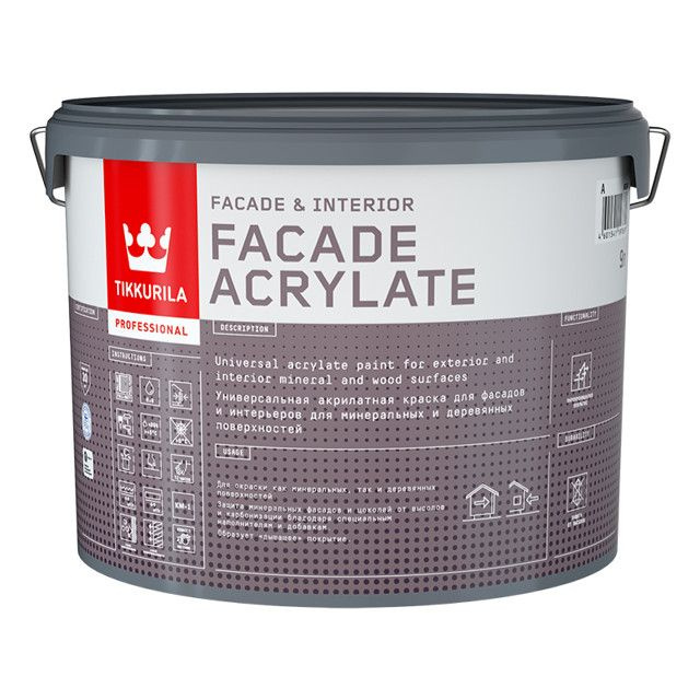 краска акрилатная фасадная TIKKURILA Facade Acrylate база A 9л белая, арт.700012342  #1