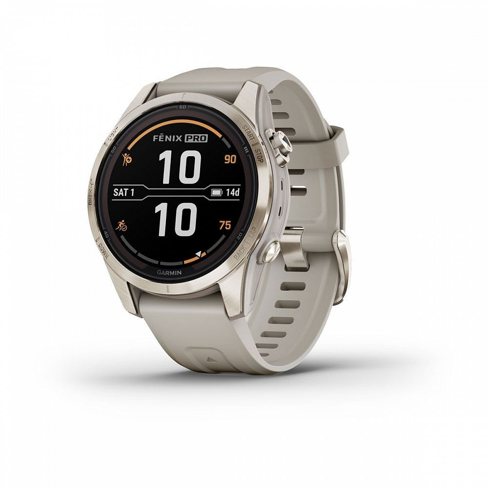 Смарт-часы Garmin Fenix 7s Pro Sapphire Solar золотистый корпус со светло-песочным ремешком, 010-02776-15 #1