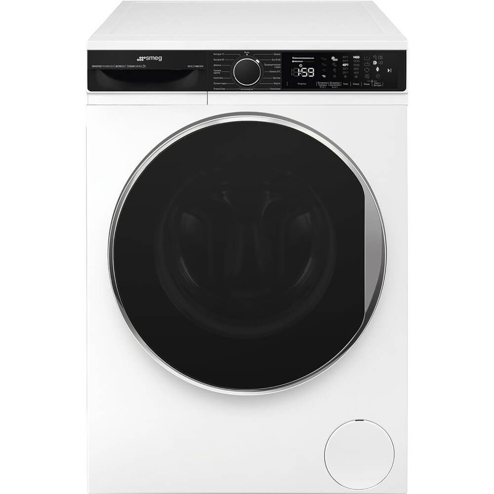 Стиральная машина с сушкой Smeg WM3T04RU, 10 кг, 1400 оборотов, 15  программ, полная защита от протечек, управление на русском языке, наклейка  на ...