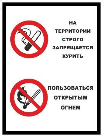 Табличка "На территории строго запрещается курить, пользоваться открытым огнем" А5 (20х15см)  #1