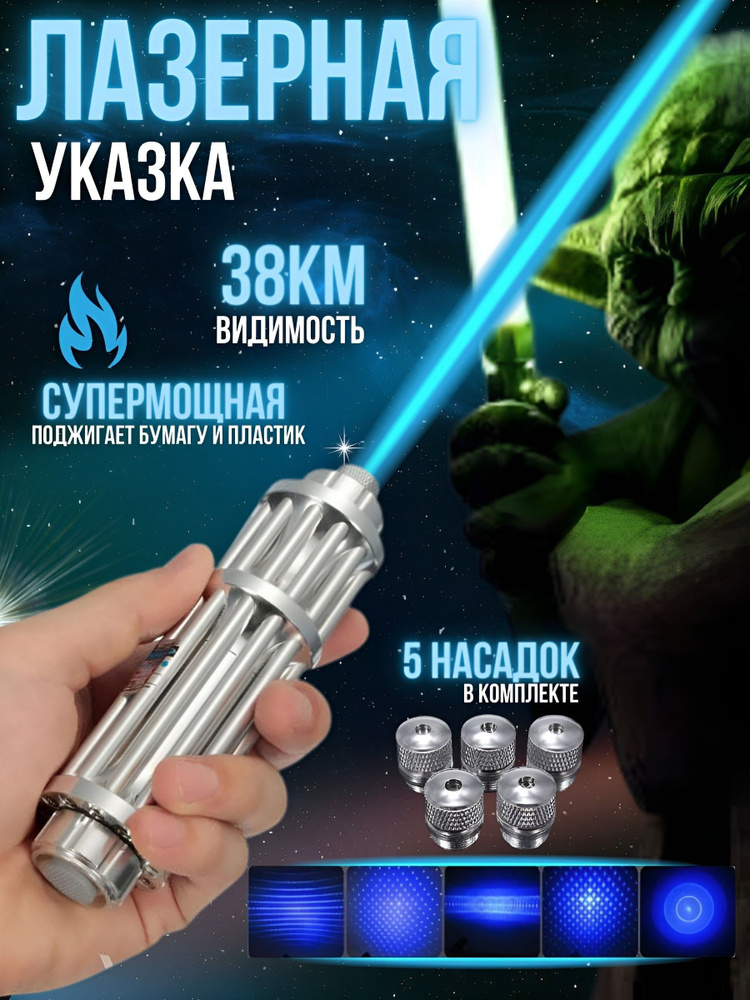 Лазерная указка Меч Джедая лазер с насадками, луч 50000mW, синий цвет  #1