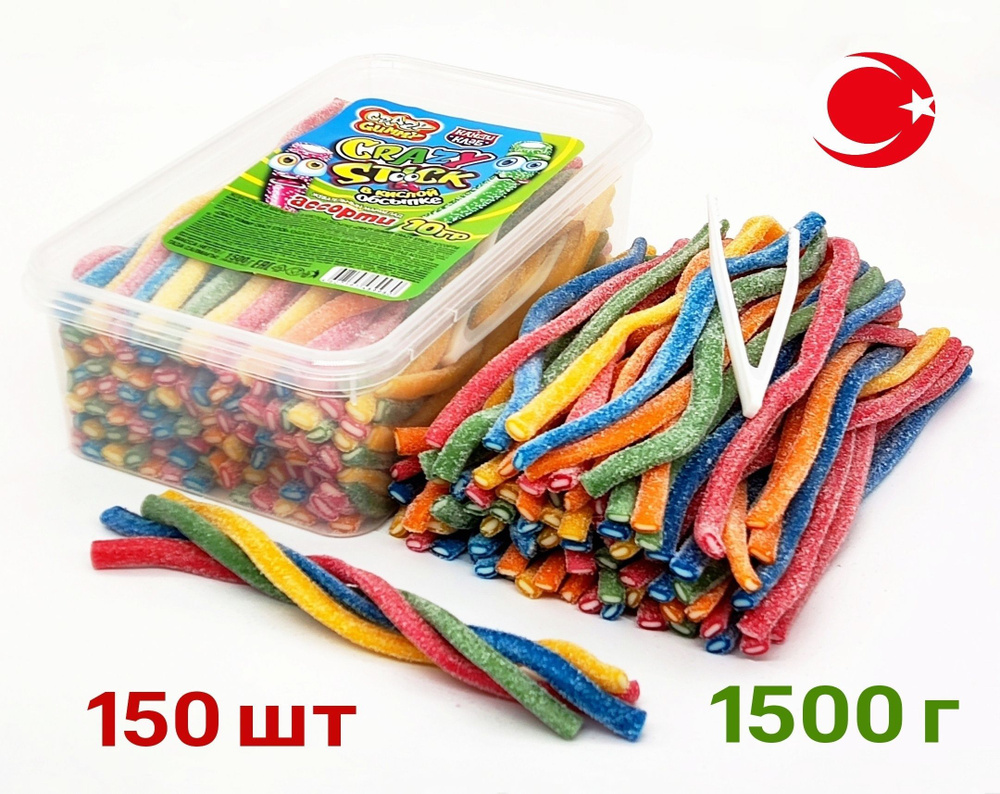 Жевательный мармелад CRAZY GUMMY Sour STICK кислые трубочки ассорти в посыпке, 1500 гр, Канди Клаб Yummy #1