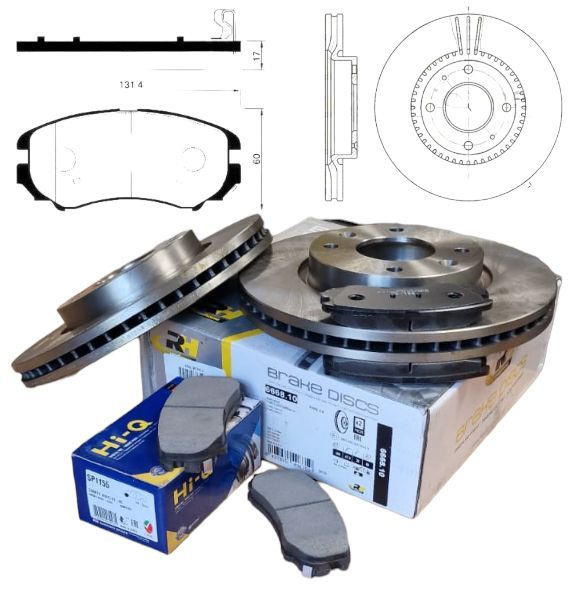 Диски тормозные передние ROADHOUSE с колодками SANGSIN Hyundai Sonata 5 ...