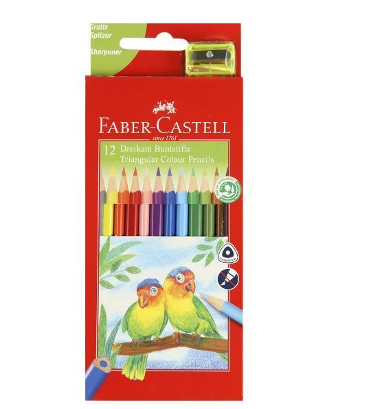 Карандаши Faber-Castell цветные, набор из 12 цветов, трехгранные, с точилкой, в карт.упаковке  #1