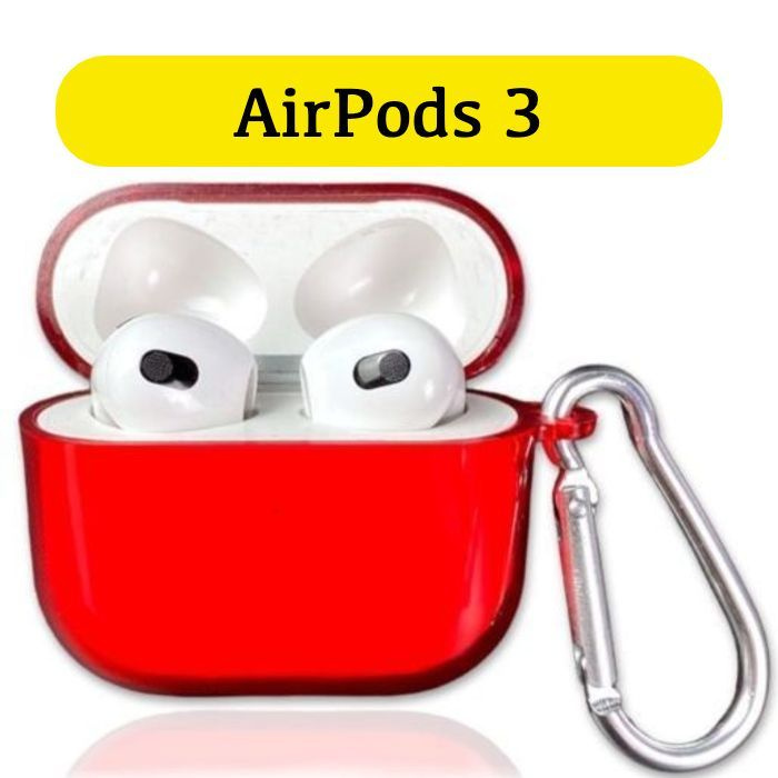 Чехол для AirPods 3 с карабином, красный полупрозрачный #1