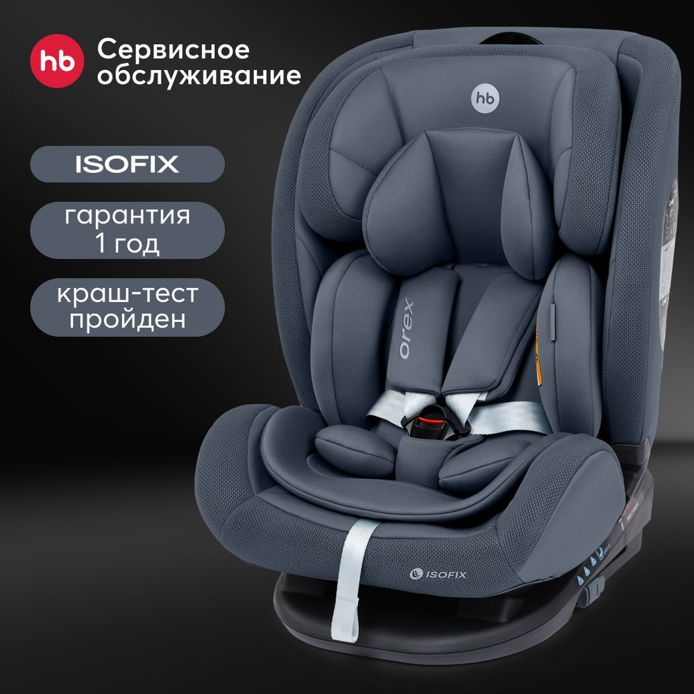 Автокресло детское от 0 до 12 лет Orex Happy Baby группа 0+/1/2/3 (до 36  кг), крепление Isofix с базой, Top Tether, KD06, темно-синий