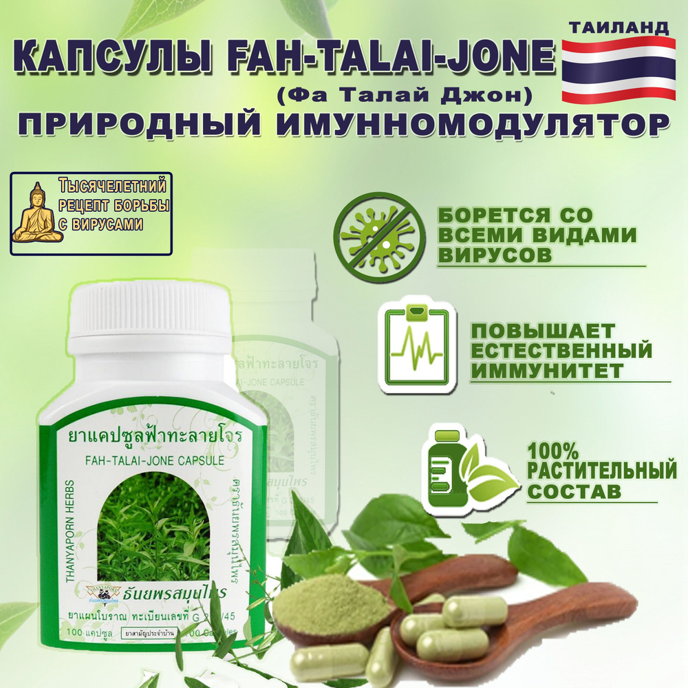 Тайские капсулы от простуды и гриппа Фа Талай Джон (Andrographis Paniculate  capsule ) THANYPORN HERBS. Средство для укрепления иммунитета , 100 капсул  - купить с доставкой по выгодным ценам в интернет-магазине OZON (1204642163)