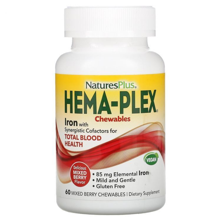 Hema-Plex, комплекс с железом, ягодное ассорти, Nature's Plus, 60 жевательных пастилок  #1