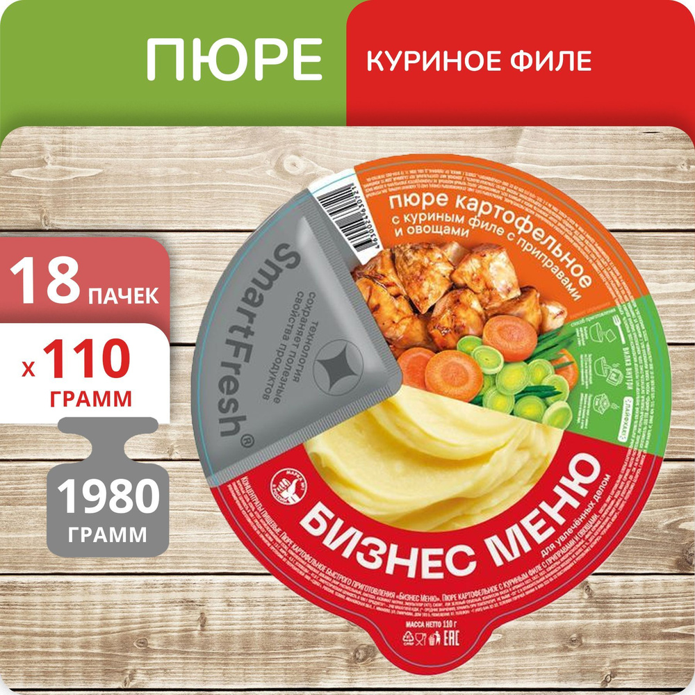 Упаковка 18 штук Пюре картофельное Бизнес Меню куриное филе (тарелка) 110г  #1