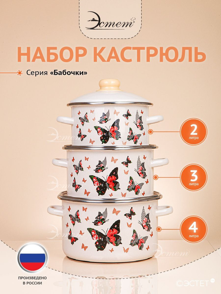 Кастрюли эмалированные для плиты набор из 3-х 2л и 3л и 4 литра ...