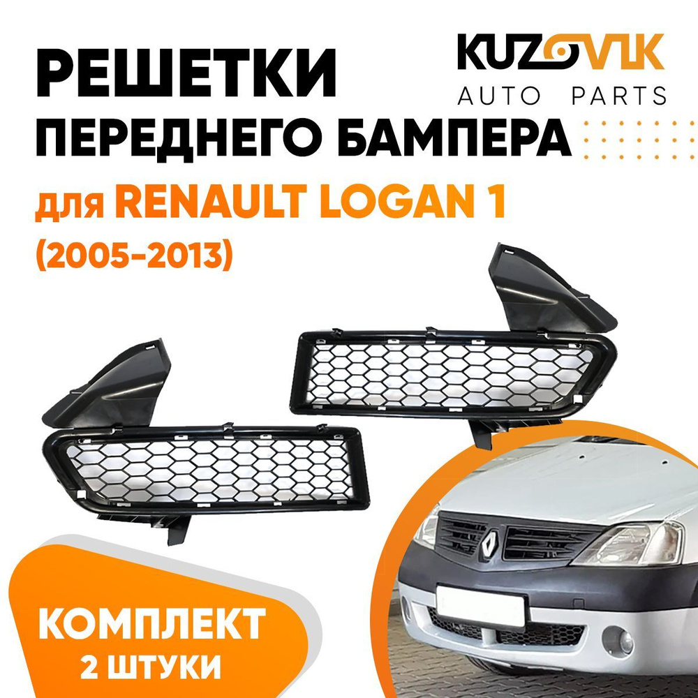 Решётки в передний бампер для Renault Logan Рено Логан 1 (2005-2013 ...