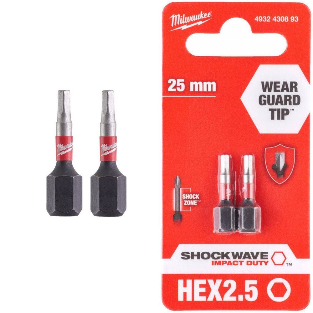 Набор Hex H2.5+H3x25мм (по 2шт) Биты для шуруповёрта ударные Shockwave MILWAUKEE  #1