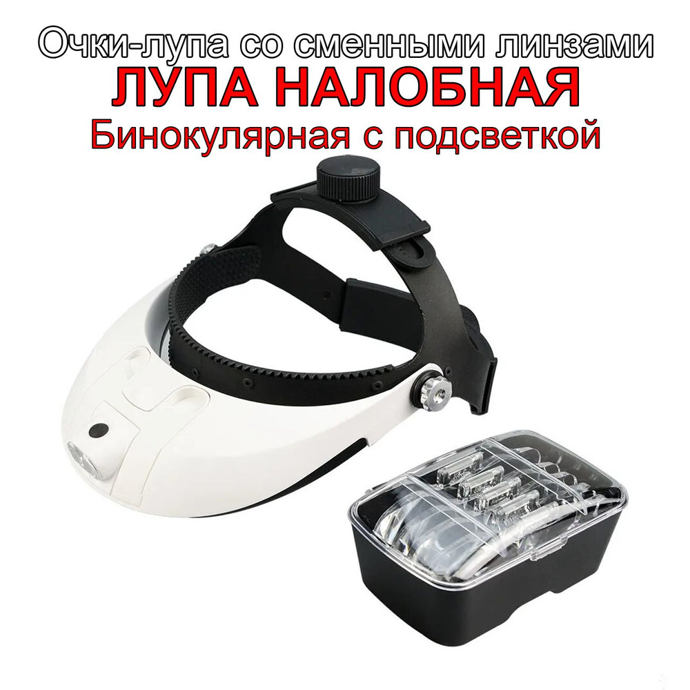 Лупа очки налобная с подсветкой. Лупа бинокулярная с креплением на ...