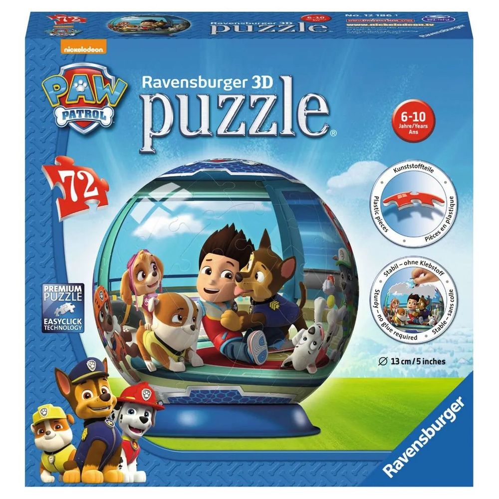 Пазл 3D Ravensburger Щенячий патруль 72 элемента 12186 - купить с доставкой  по выгодным ценам в интернет-магазине OZON (1266212496)