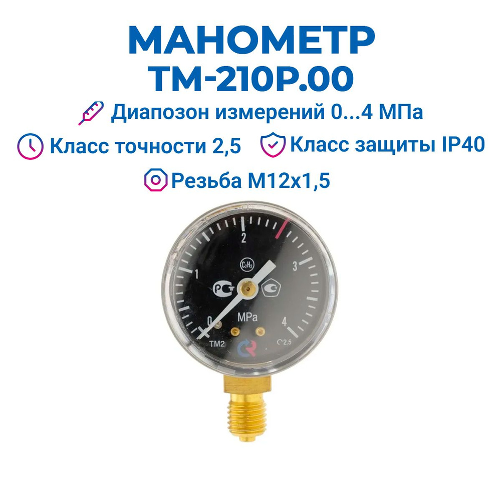 Манометр ТМ-210Р.00 М12х1,5: класс точности-2,5 ацителен РОСМА  #1