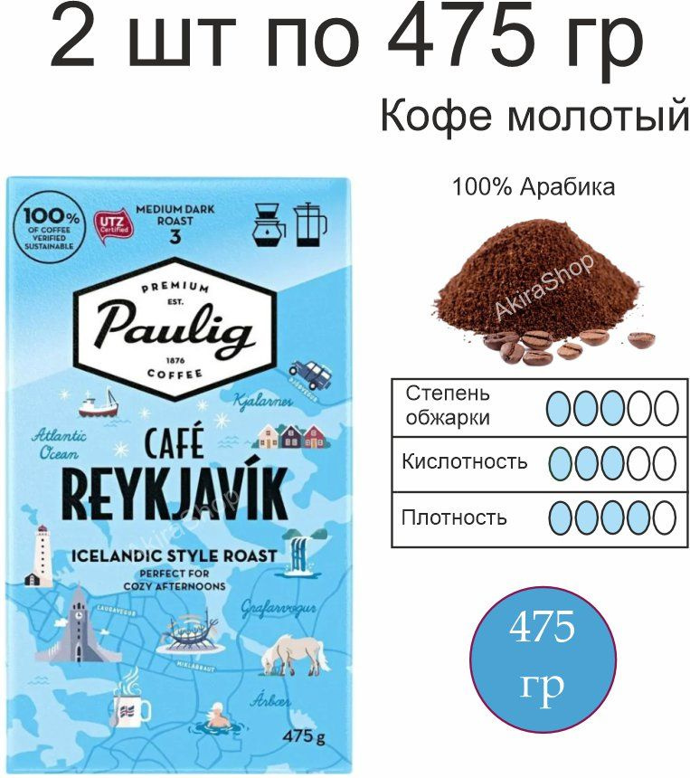 2 шт. Кофе молотый Paulig Cafe Reykjavik, 475 гр. (950 гр) Финляндия #1