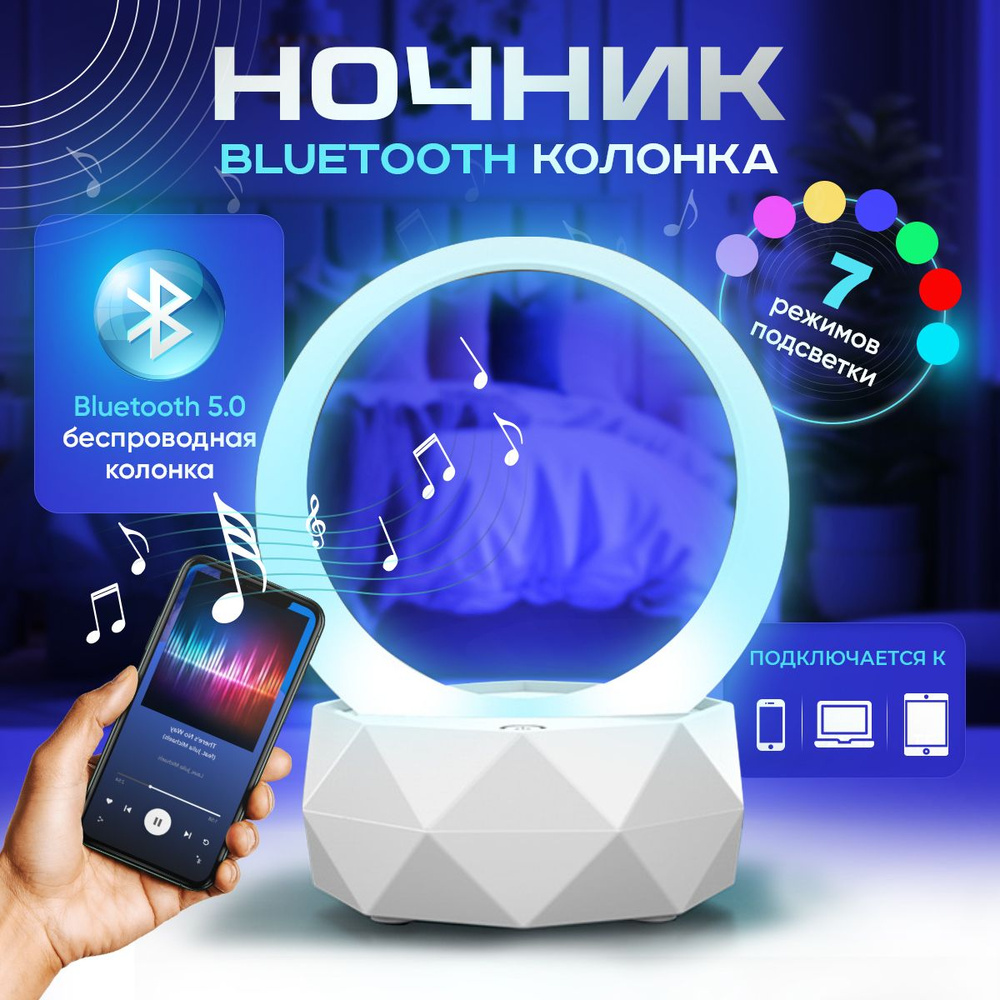 Купить Ночник Bluetooth колонка, светильник декоративный настольный, белый,  Встроенный аккумулятор по выгодной цене в интернет-магазине OZON  (1291826519)