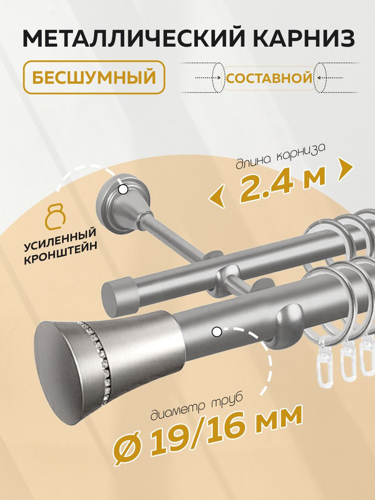 Карниз для штор двухрядный металлический гладкий Mirtex "АСТОРИЯ" 19/19 мм цвет Сатин, длина 2,4 м  #1