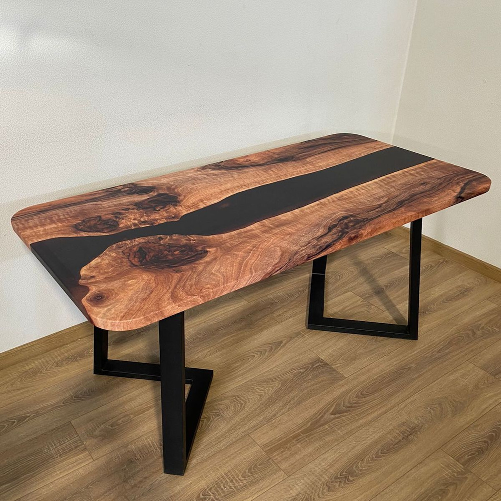 Стол обеденный THETABLE Нераскладной кухонный орех река чёрная 1034/1.1 ...