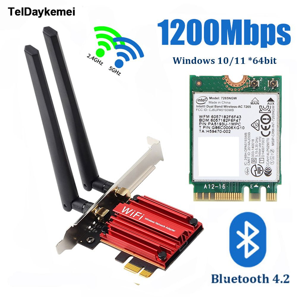 Intel Wi-Fi-адаптер Intel 7265 PCI-E WiFi адаптер 1200 Мбит/с Bluetooth ...