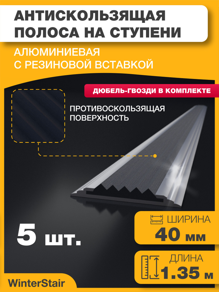 Алюминиевая полоса противоскользящая на ступени с резиновой вставкой  #1