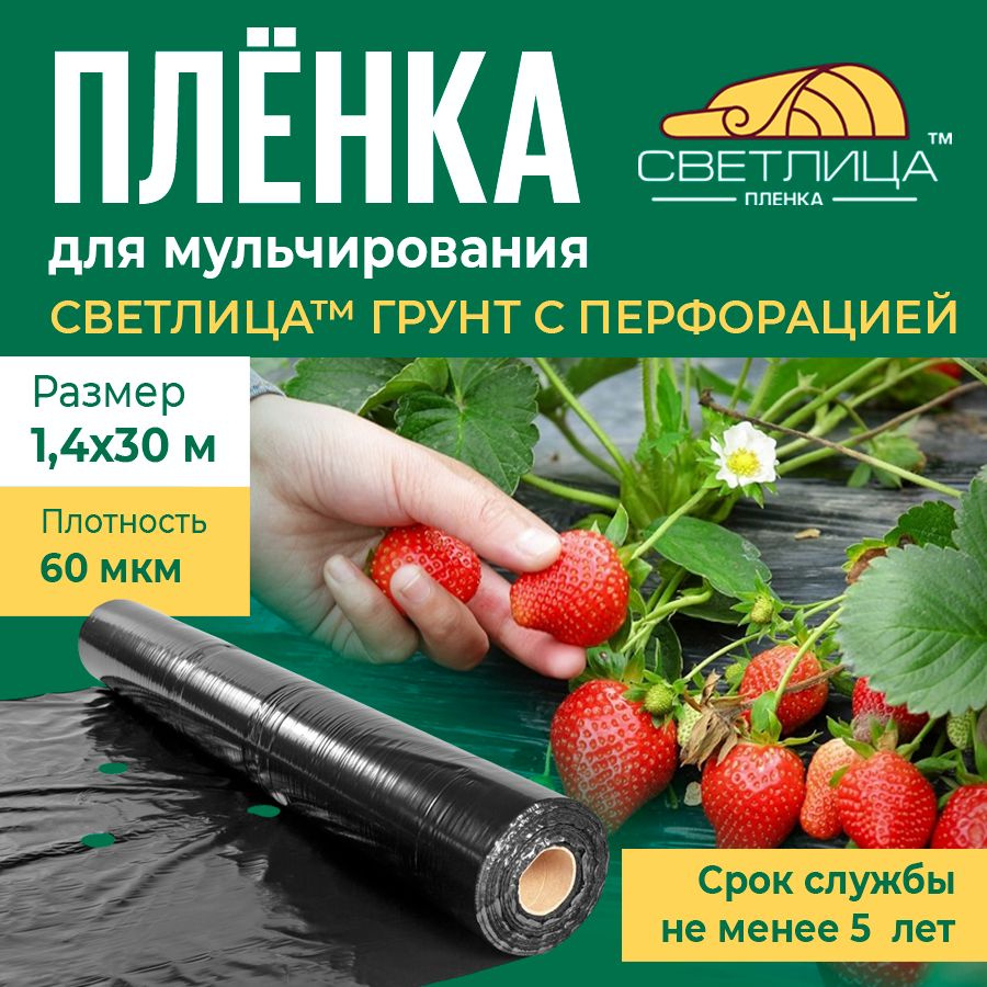 Пленка для мульчирования Светлица Грунт, 60 мкм, 1,4х30 м, с перфорацией, черная  #1