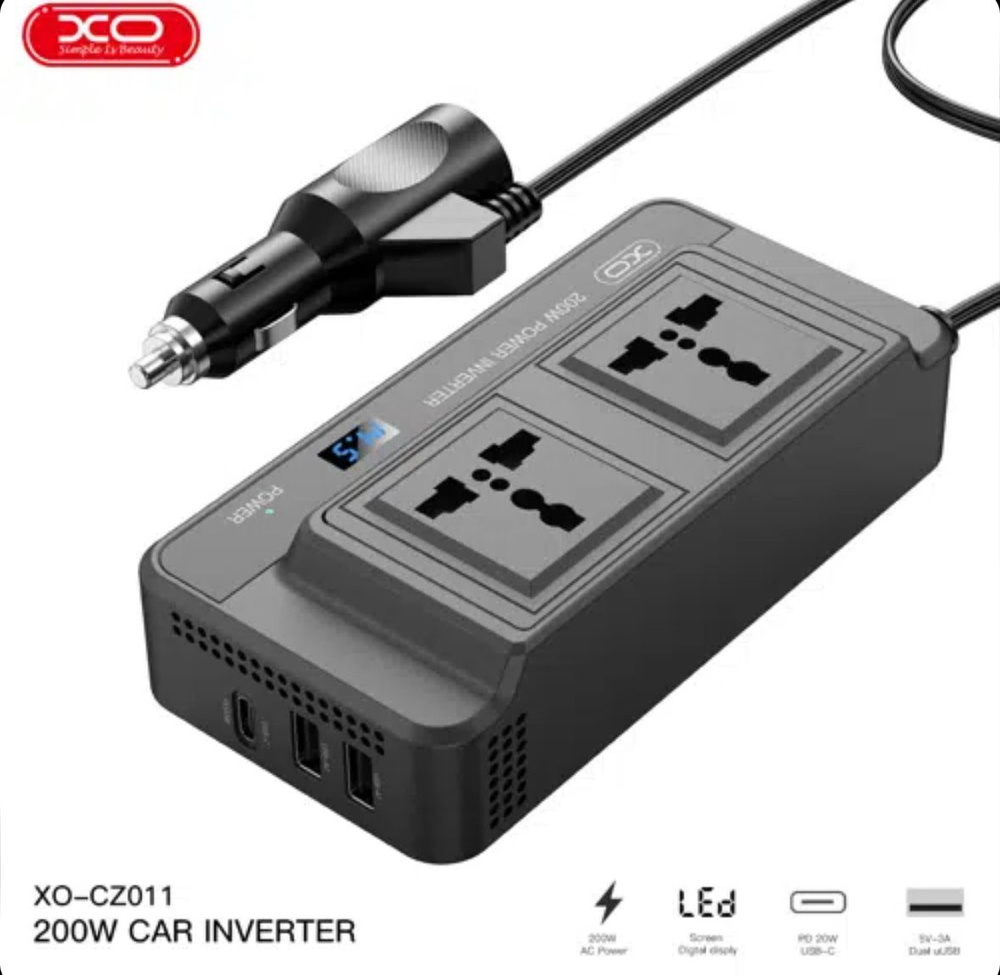 Переходник розетка в машину CZ011 inverter 200W (No Extral Refund) - XO  арт. 6920680838912 - купить по выгодной цене в интернет-магазине OZON  (1358457016)