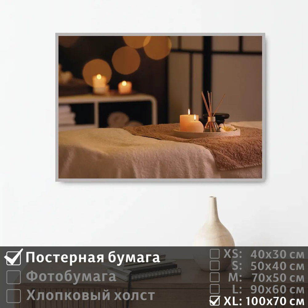 Постер на стену Аромамассаж При Свечах В Спа Салоне 100х70 см ПолиЦентр #1