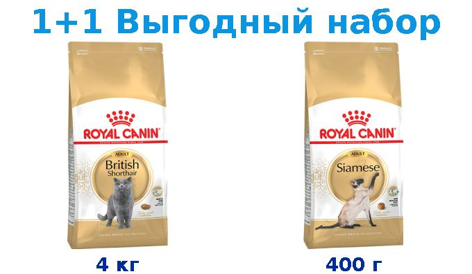 Сухой корм Взрослые, Royal Canin Breed cat British Shorthair 4 кг + Взрослые, Royal Canin Breed cat Siamese #1