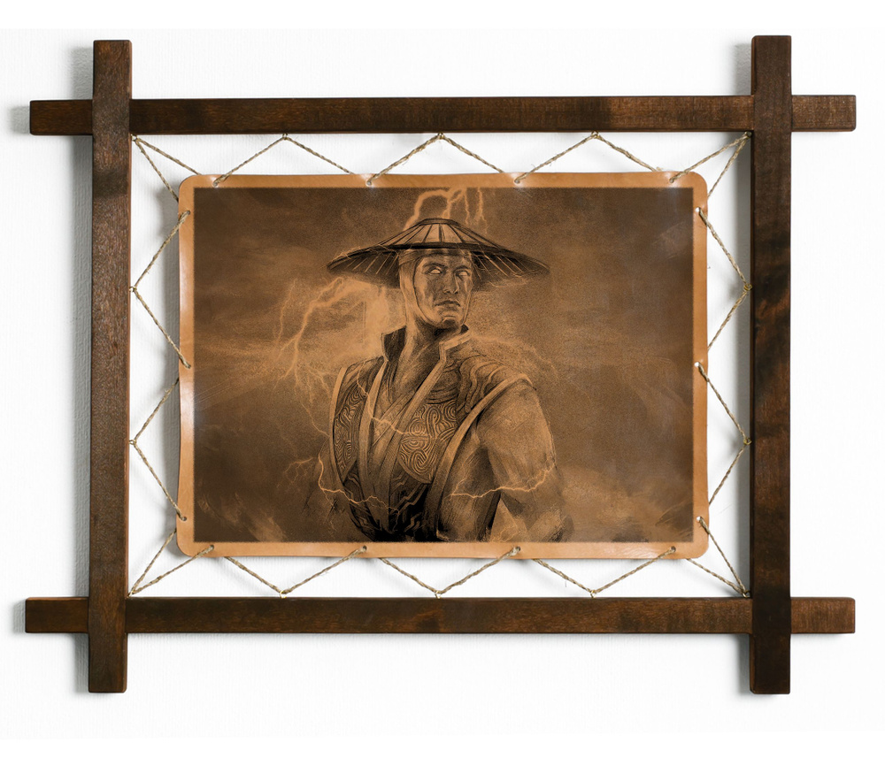 Картина \"Рейден, Мортал Комбат\", гравировка на натуральной коже ...