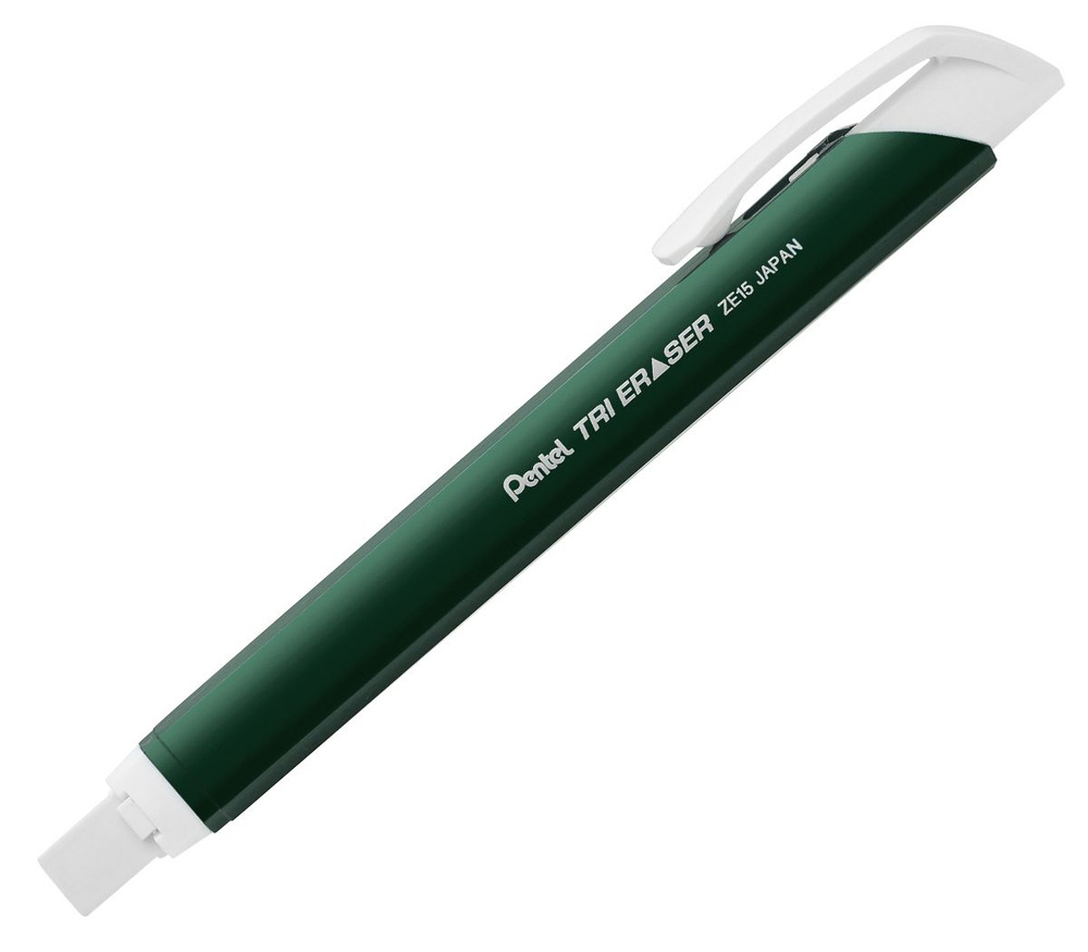 Выдвижной ластик-карандаш Pentel Tri Eraser ZE15MD METALLIC GREEN зеленый корпус  #1