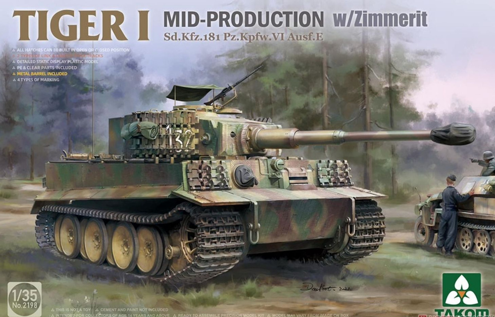 TAKOM 2198 1/35 Tiger I Mid Production w/Zimmerit Пластиковая модель Танки #1