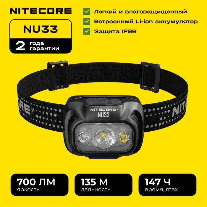  налобный Nitecore NU33 Primary white LED+CRI>90, фонарик .