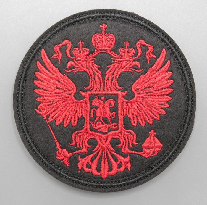 Нашивка - патч - шеврон герб России - красный (круглый), на липучке, 10 ...