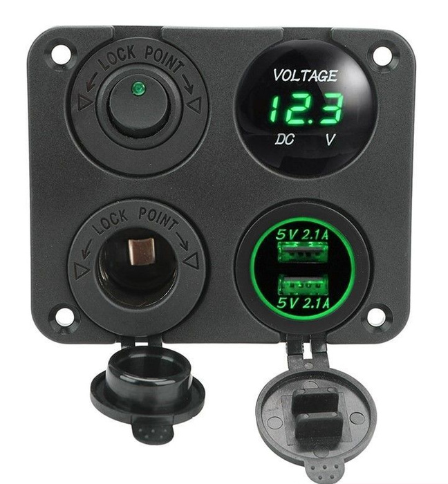 Разветвитель-адаптер питания 12-24 В 4 в 1/панель, USB розетка ...