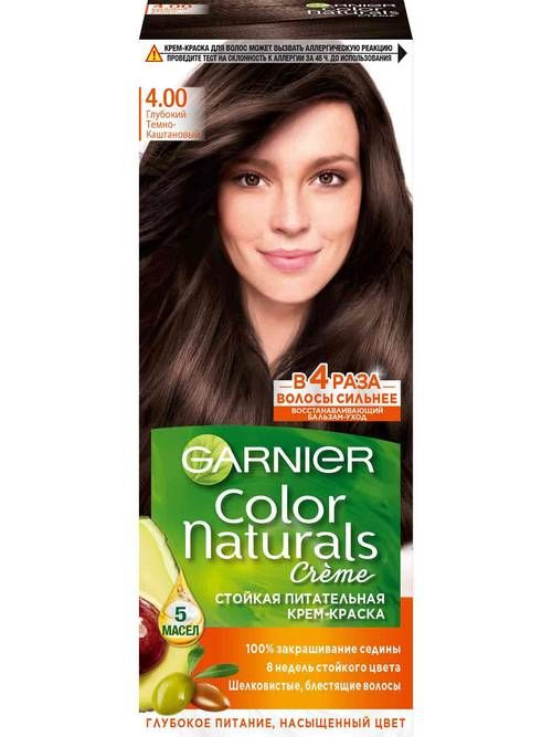 Крем-краска для волос Garnier Color Naturals с 3 маслами, тон 4 Каштан ...