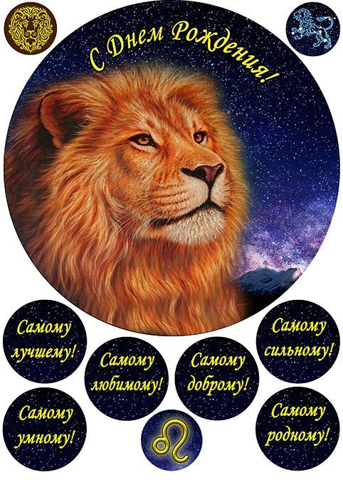 Сахарная картинка для круглого торта Лев, С Днем Рождения! - купить с ...