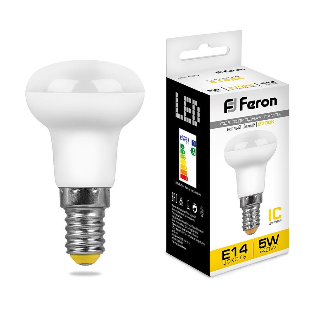 Лампа светодиодная, 5W 230V E14 2700K R39, LB-439, FERON, 10 шт.