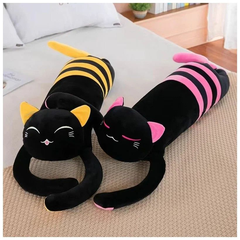 Мягкая игрушка кошка черный BLACK Long Cat/полосатый кот батон/длинный ...