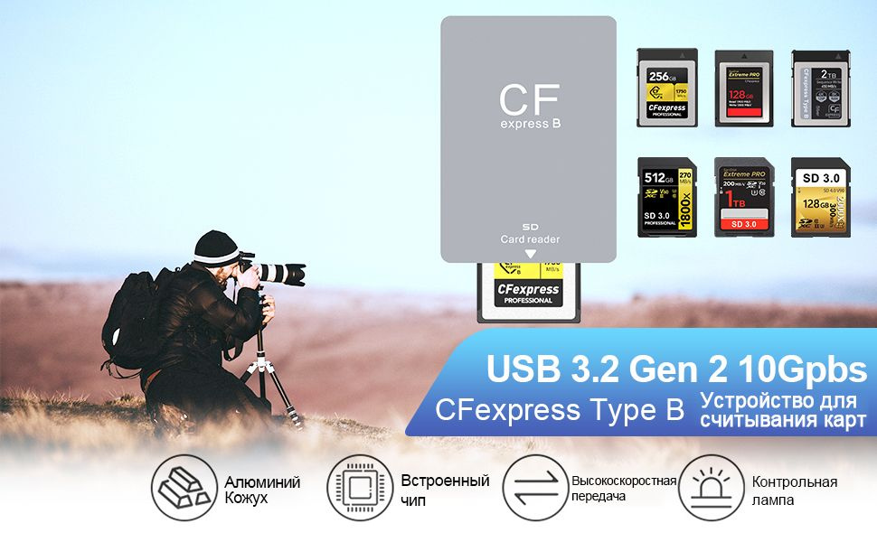 Универсальный картридер с двумя слотами CF Express Type B и SD ...