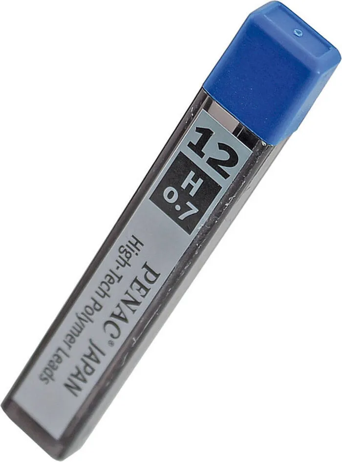 Грифель чернографитный для механического карандаша Penac TECHNO L712G-H 0,7мм Н, 12 стержней в тубе, черный, фото 2