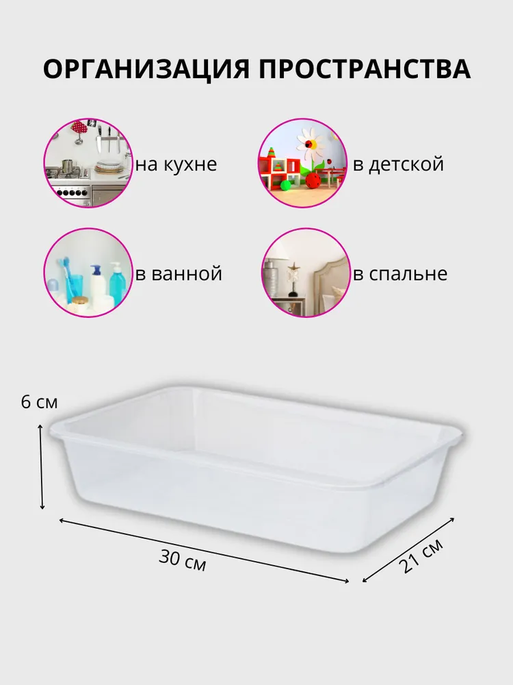 Контейнер пластиковый для хранения продуктов и овощей в холодильник, лоток органайзер без крышки, прозрачный, 1.7 л, 3 л, фото 4