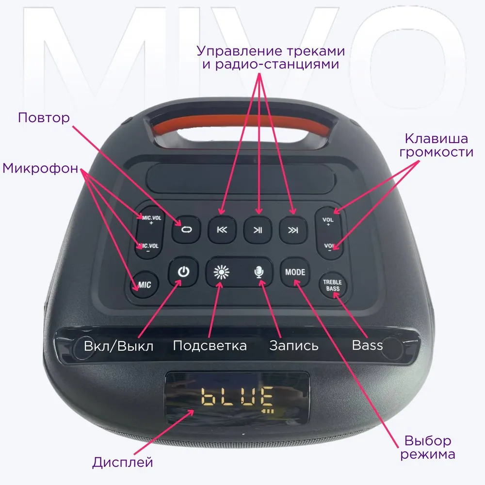 Напольная светящаяся беспроводная колонка Mivo MD-165Pro с караоке/600Вт/FM/Bluetooth/USB/SD/AUX/встроенный #6