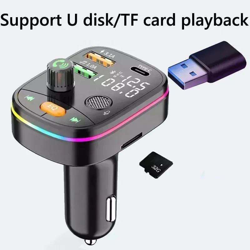 FM-модулятор трансмиттер автомобильный плеер USB type-c зарядка Bluetooth / блютуз фм адаптер автомобильный / Черно-серый, черный, фото 2