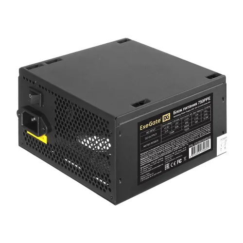 ExeGate EX292335RUS Блок питания 750W 750PPE (ATX, APFC, КПД 80% (80 PLUS), 12cm fan, 24pin, 2x(4+4)