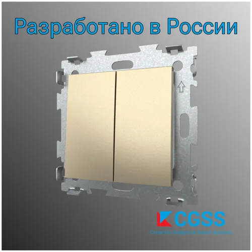 Выключатель двухклавишный, проходной, шампань, матовый, GL-W102-PBGG